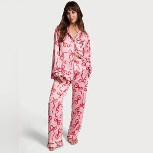 🎀NWT SOLD OUT Victoria's Secret Chalk Rose Bows Glazed Satin Pajama Set 🎀